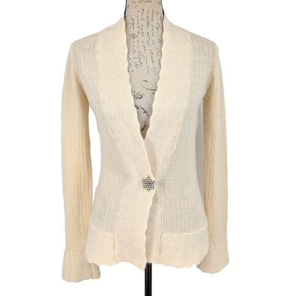 Valarie Stevens Cream Lambswool Blend Sweater Rhinestone Medium - Picture 1 of 12